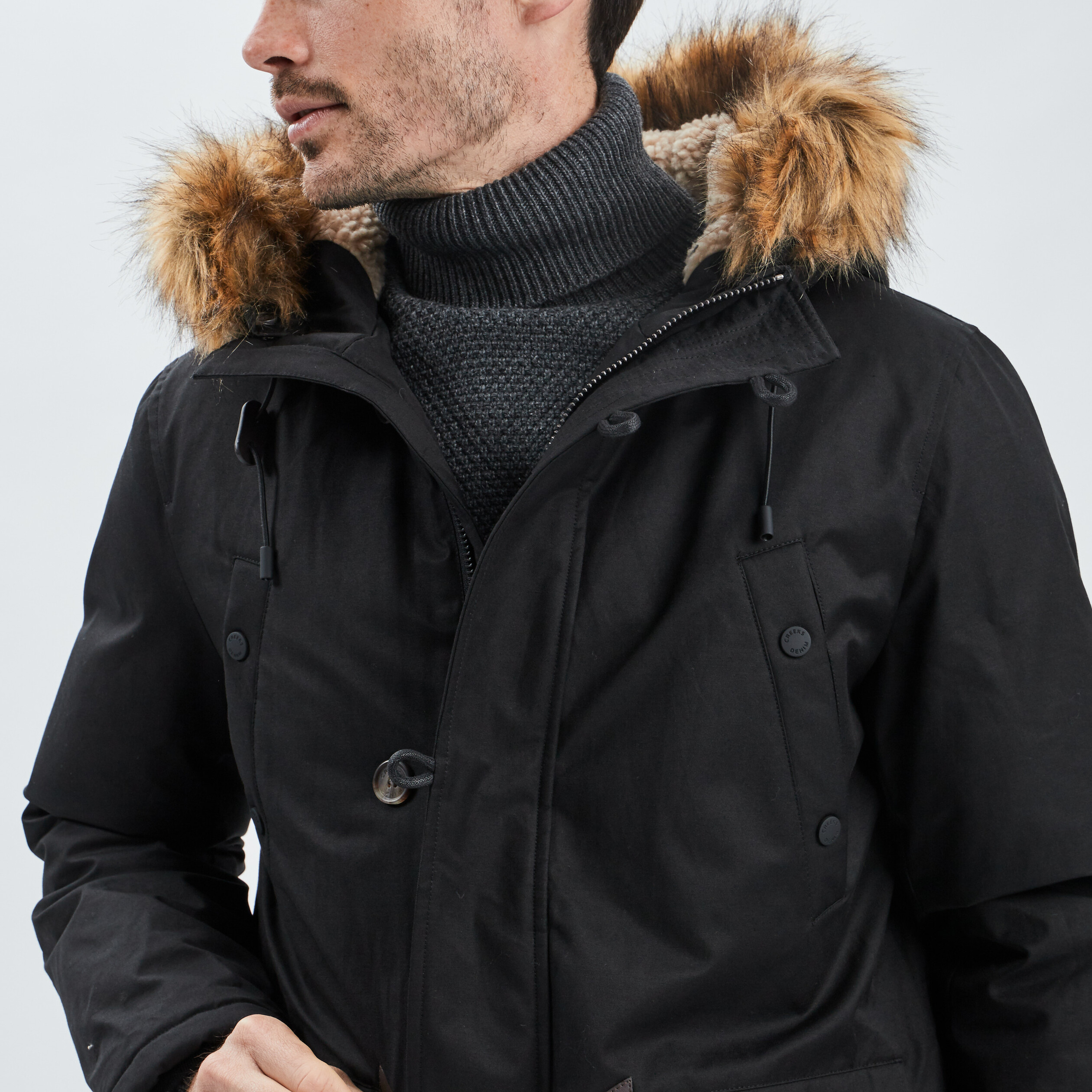 Parka droite à capuche noir homme | La Halle