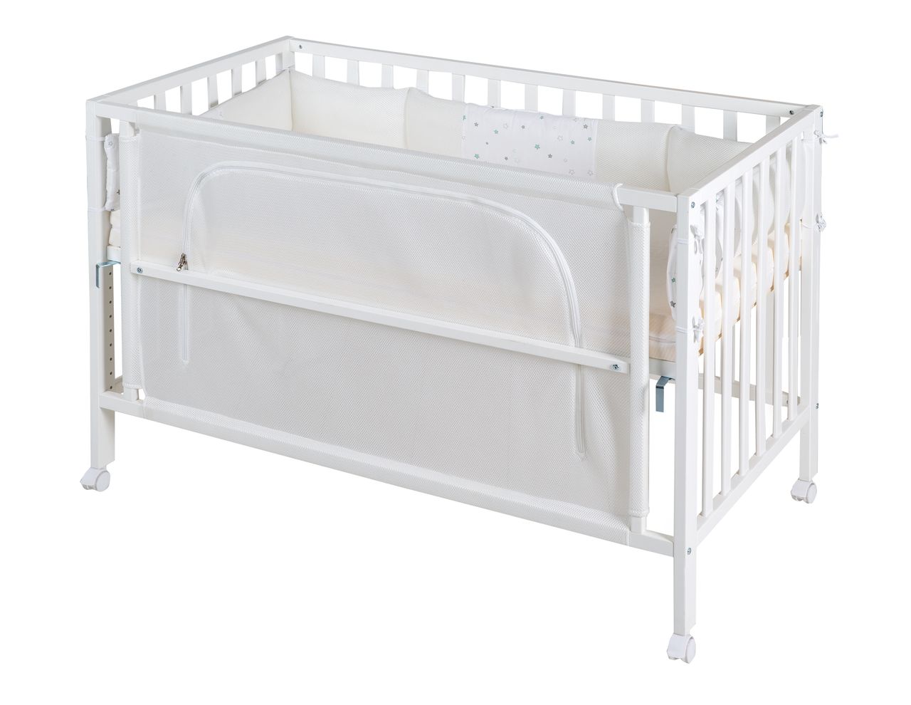 Roba safe asleepRoom Bed 60 x 120 cm 'Sternenzauber', Beistellbett inkl. Zubehör, weiß lackiert