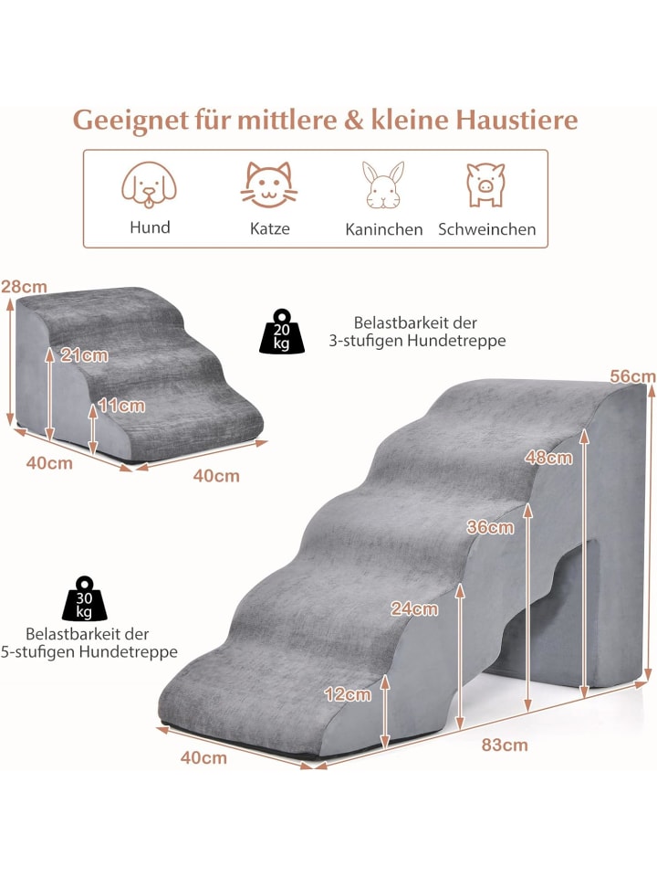 COSTWAY Hundetreppe 5 3 Stufen in Grau günstig kaufen onesize