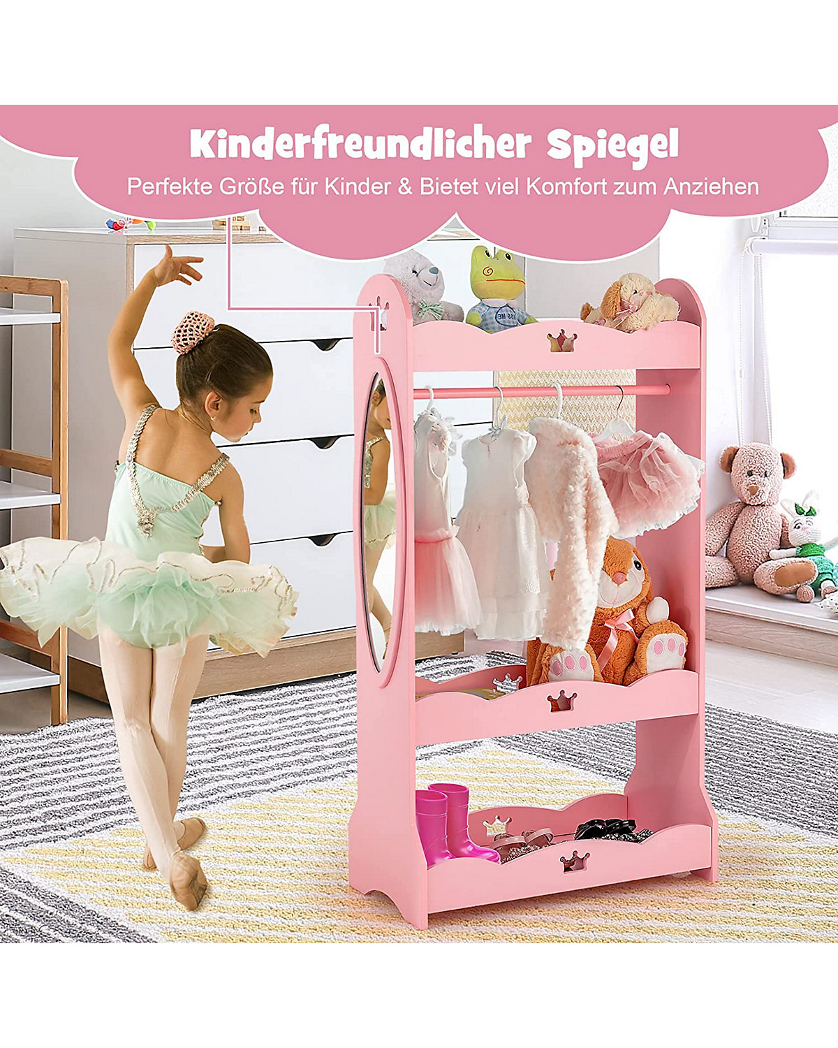 Kleiderschrank Kinder mit Spiegel 3 Ebenen