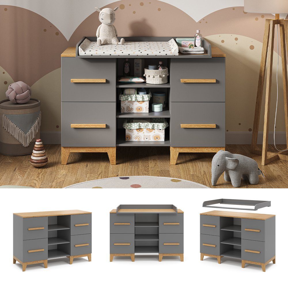VitaliSpa® Wickelkommode Wickeltisch MALIA Grau/Eiche