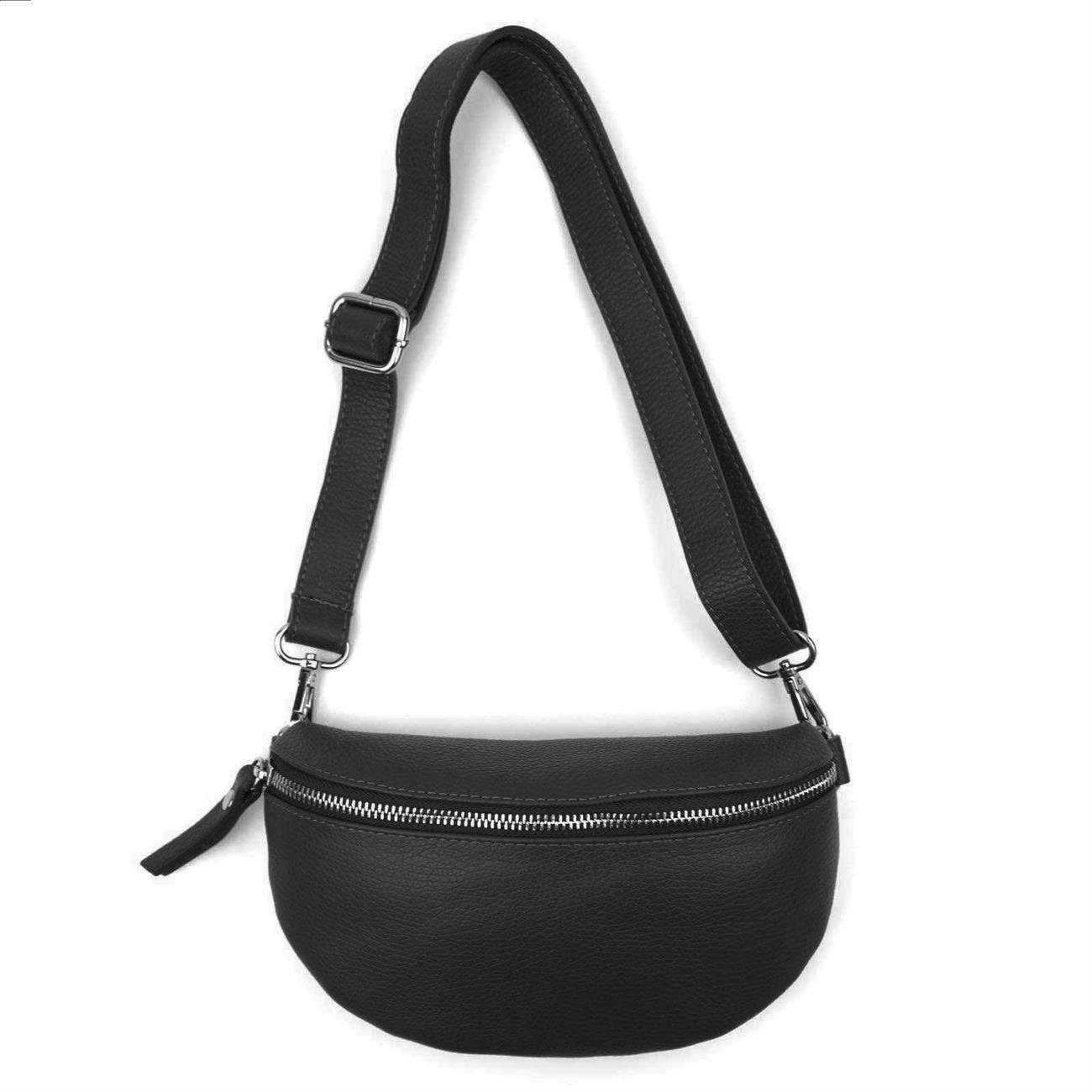 ITALYSHOP24 Bauchtasche Made in Italy Damen Leder Gürteltasche Hüfttasche Brusttasche Bodybag (Spar-Set aus einer Tasche mit dem Ledergurt und einem breitem Stoffgurt/Umhängeband), 1 Tasche & 2 Gurte, Schultertasche, Umhängetasche mit 2 Schulterrieme