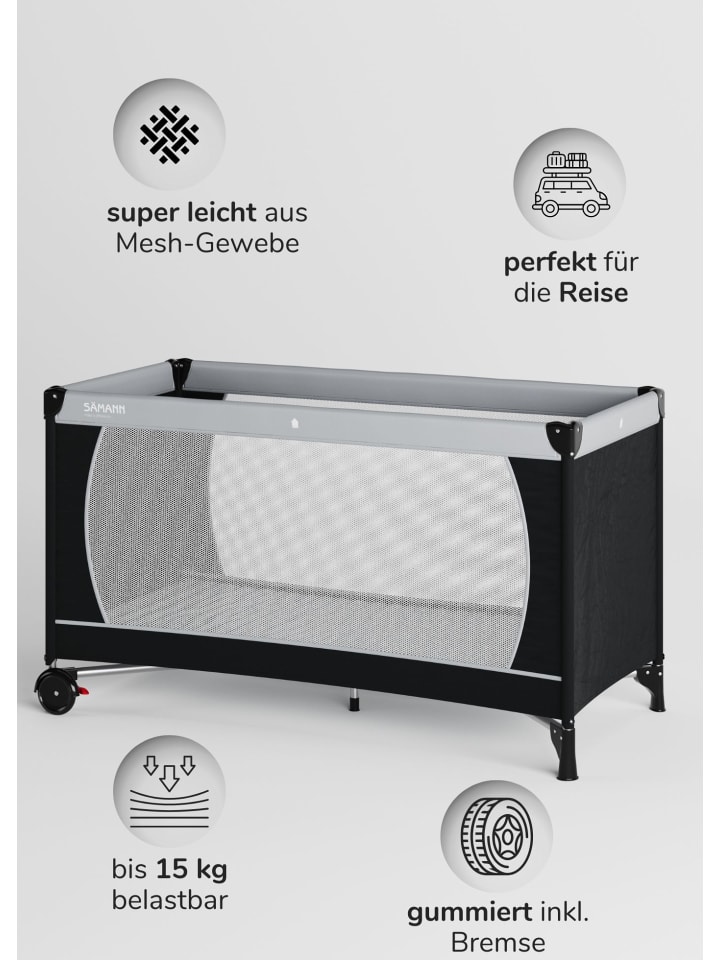 Sämann Reisebett 60x120 cm - fold & go - mit Matratze Basic, schwarz/grau günstig kaufen 60x120 cm