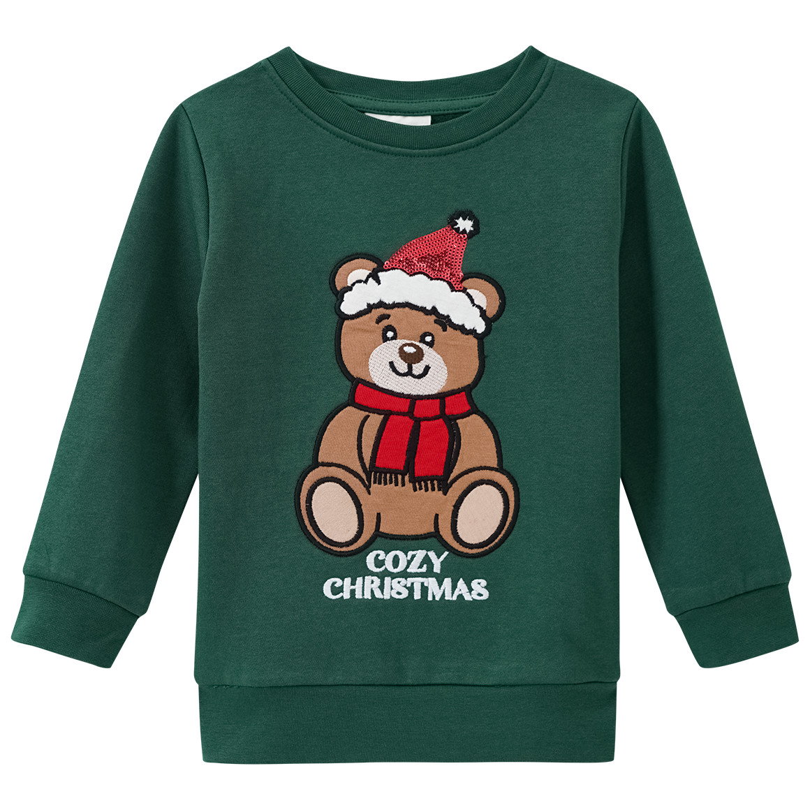 Mädchen Weihnachtssweatshirt mit Applikation dunkelgrün