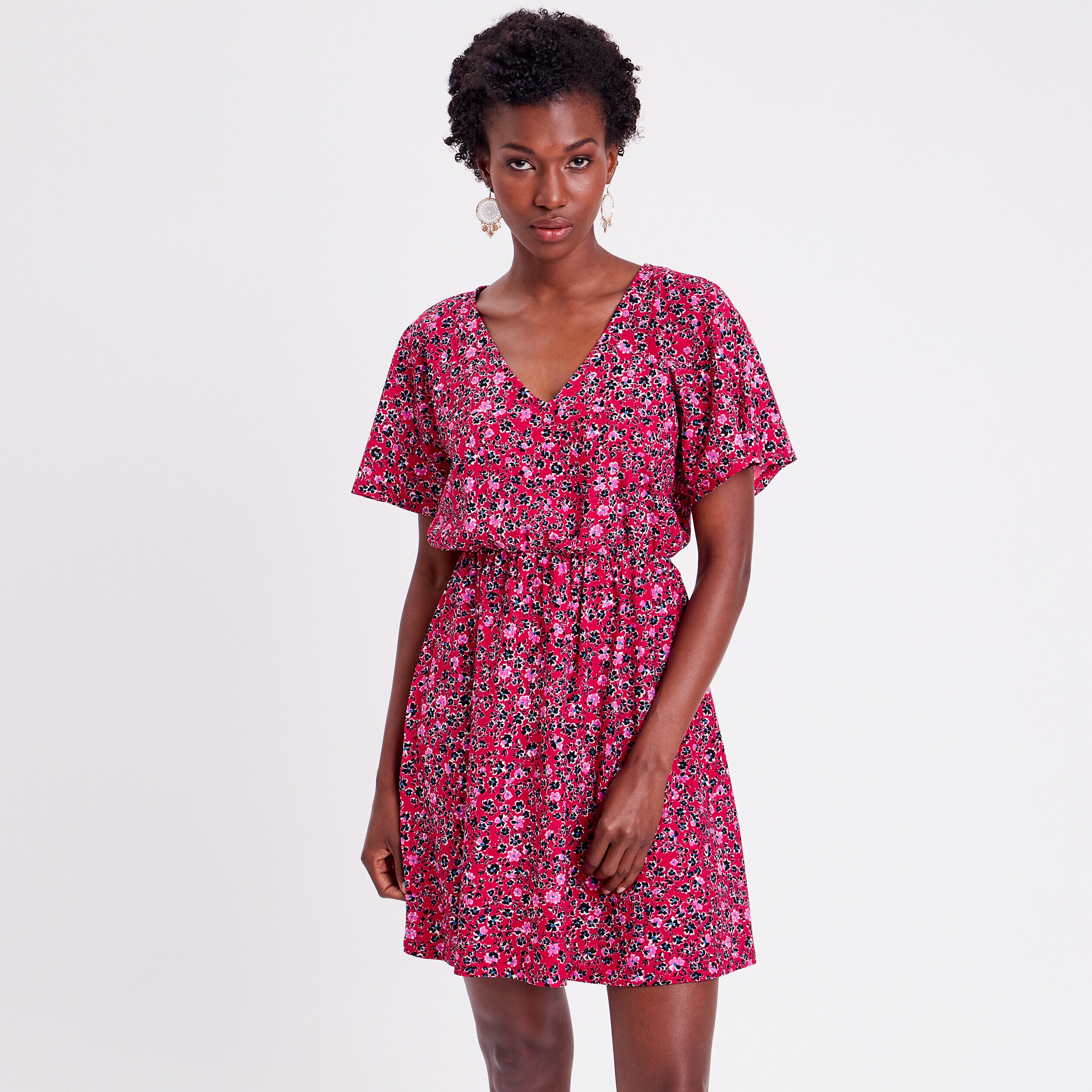 Robe évasée col en V rouge femme | Cache Cache