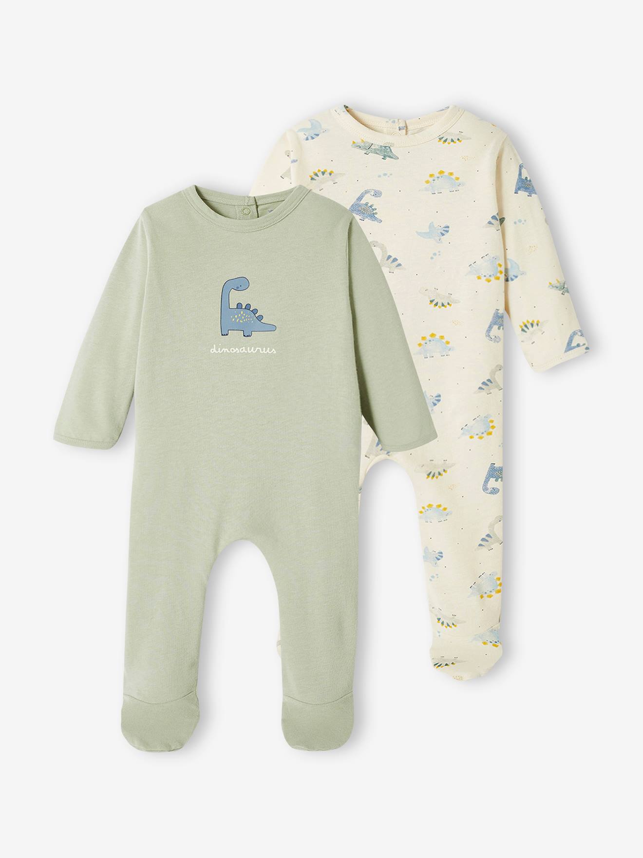 Lot de 2 dors-bien dinosaure en jersey bébé garçon vert d'eau