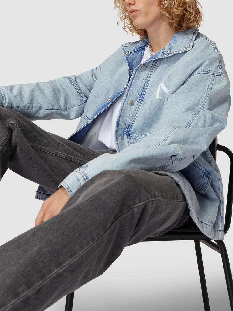 Oversized Jeansjacke mit Label-Print in jeans