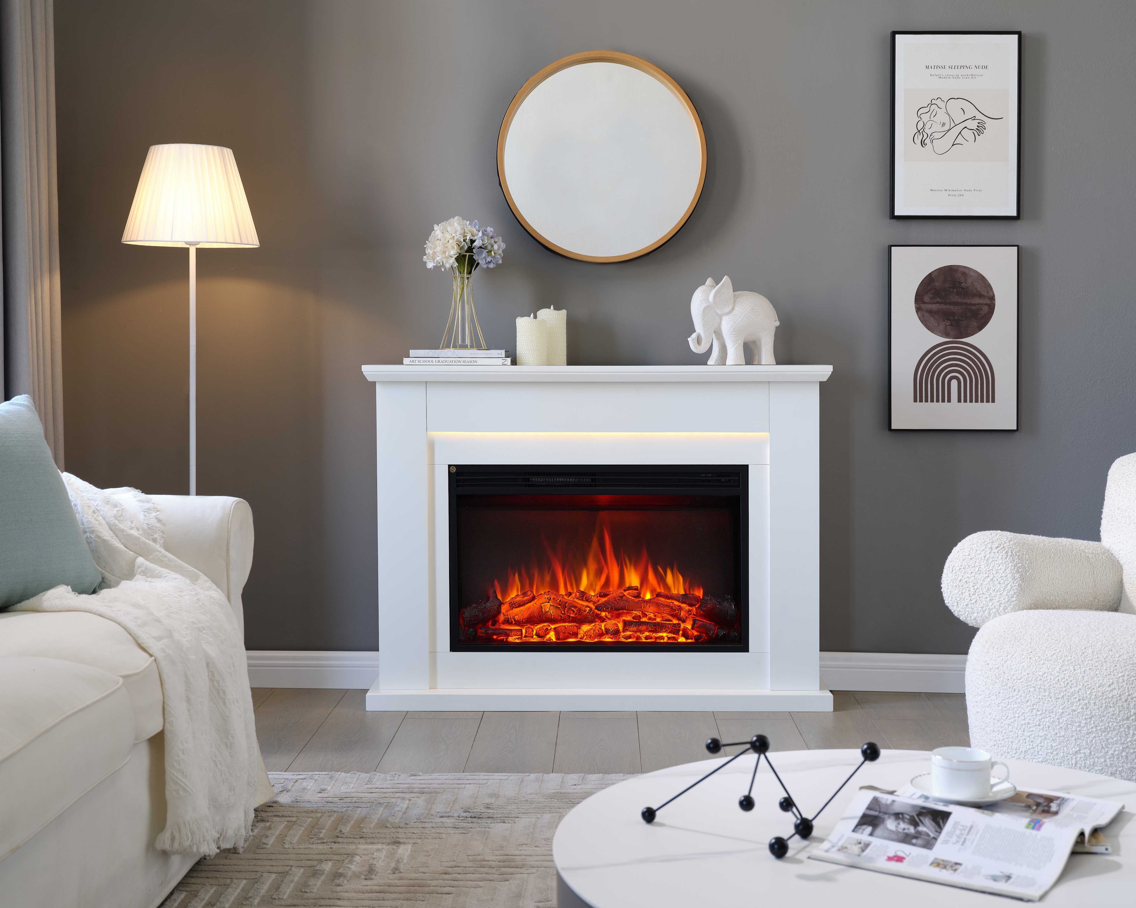 CrownFlame Elektrokamin Typhon, Standkamin mit Heizung 2000W, Heizung, LED-Beleuchtung, 3D-Flammeneffekt & Fernbedienung