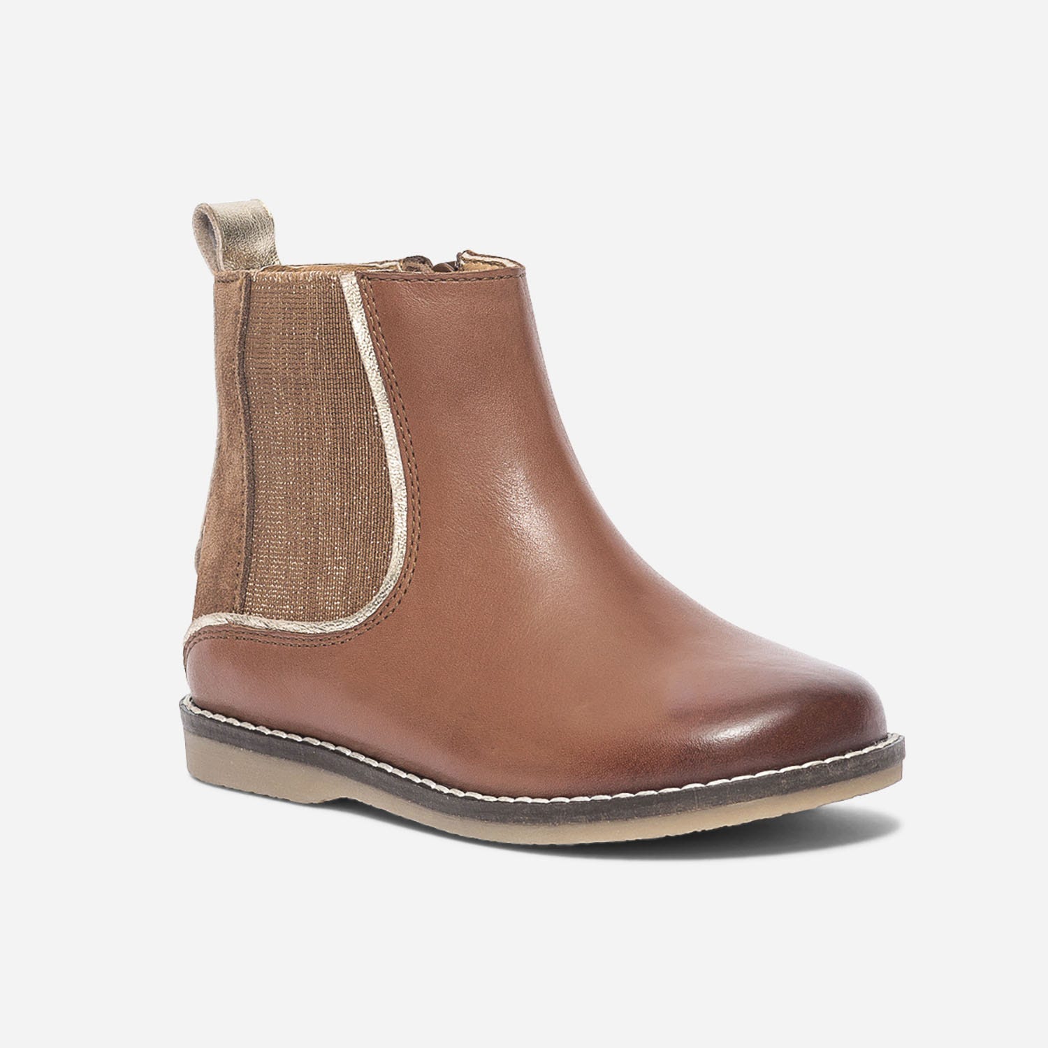 Chelsea boots camel et or en cuir