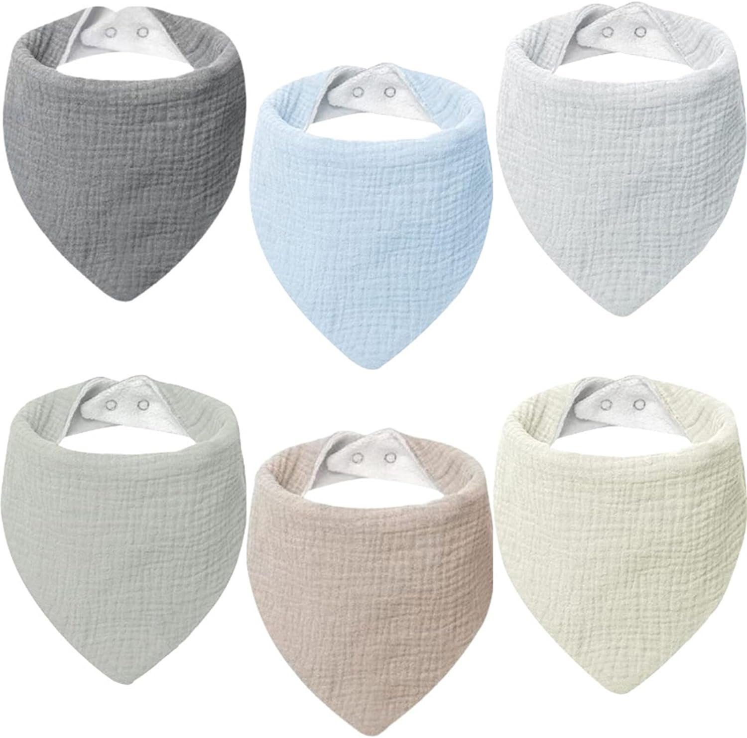 KREATE Lätzchen Lätzchen, Baby Dreieckstuch, Baby Musselin Halstuch, (Weiche, saugfähige Lätzchen aus 100 % Baumwolle mit verstellbaren Druckknöpfen, 6-St., für Junge und Mädchen, Unisex), Kein Haarausfall, Hautfreundlich und atmungsaktiv, Schnell tr