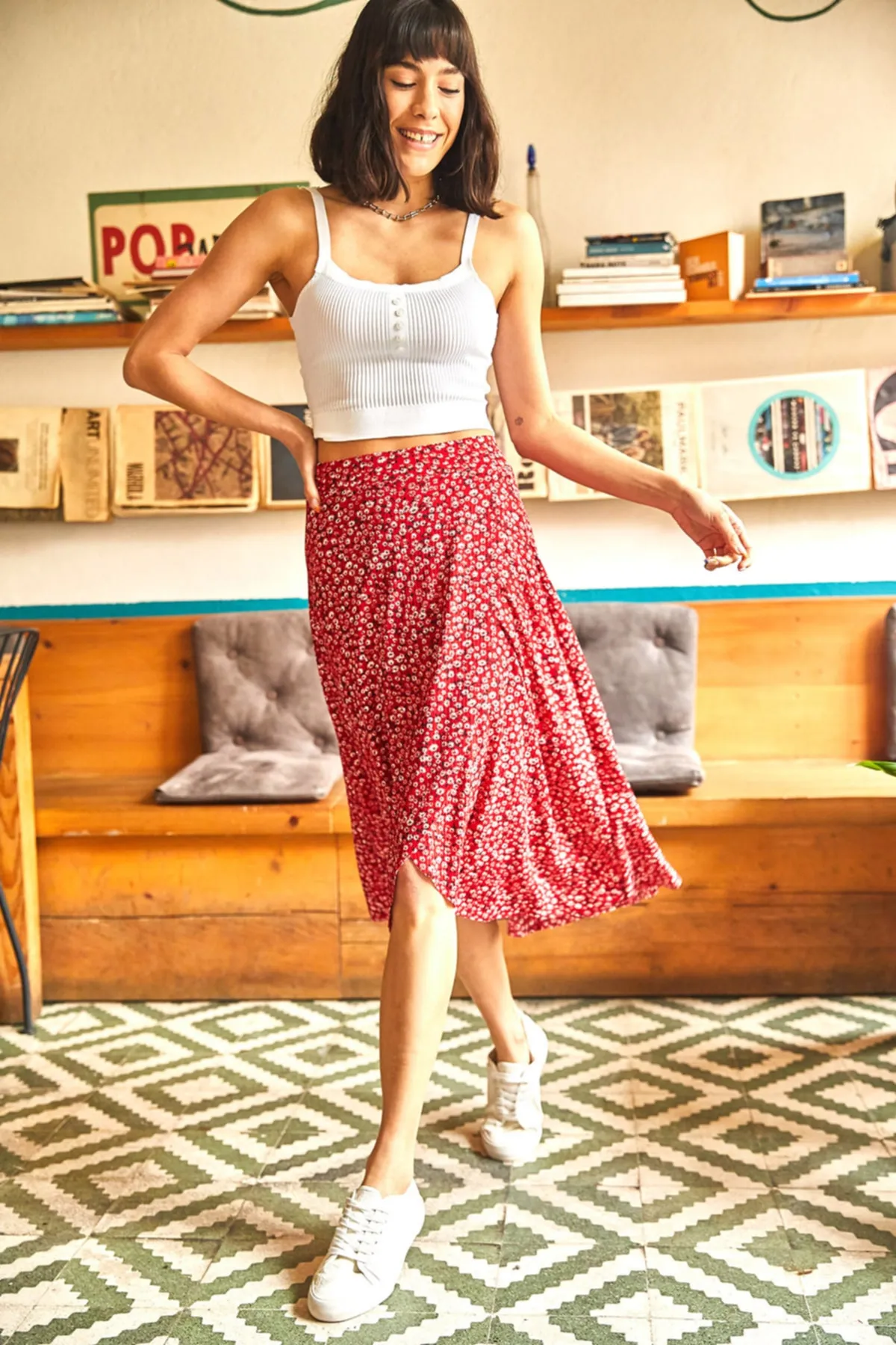 Olalook  Roter Wickelrock Little Daisy für Damen ETK-19000154