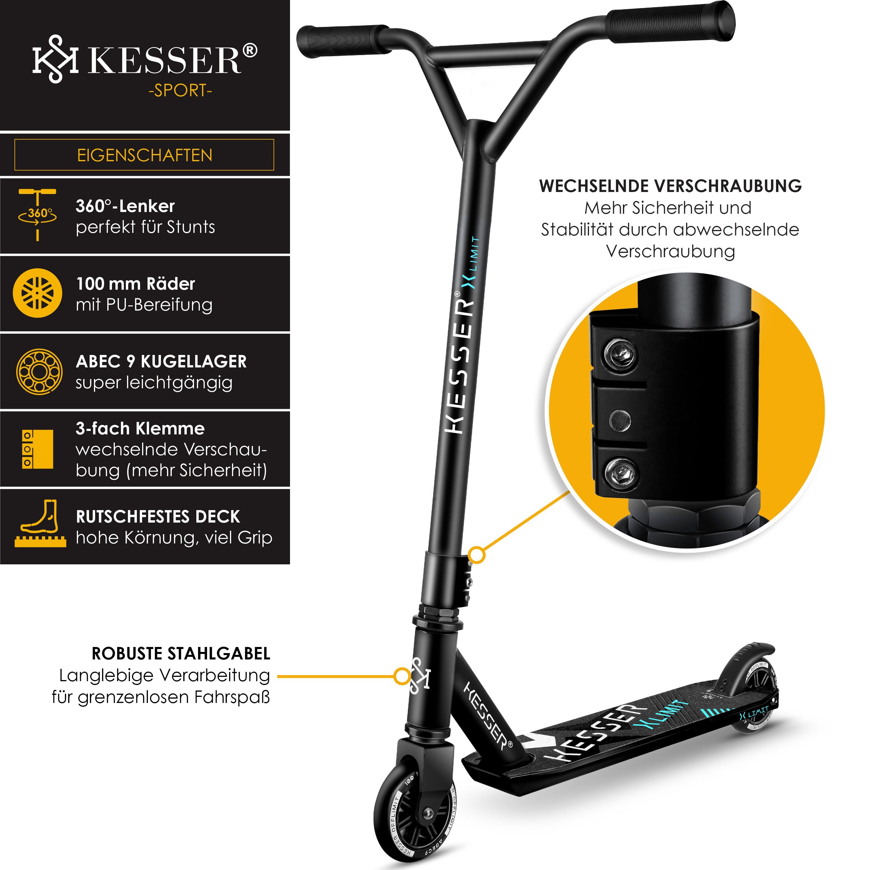 KESSER Stuntscooter, Scooter Funscooter Stuntscooter X-Limit 360° Lenkung