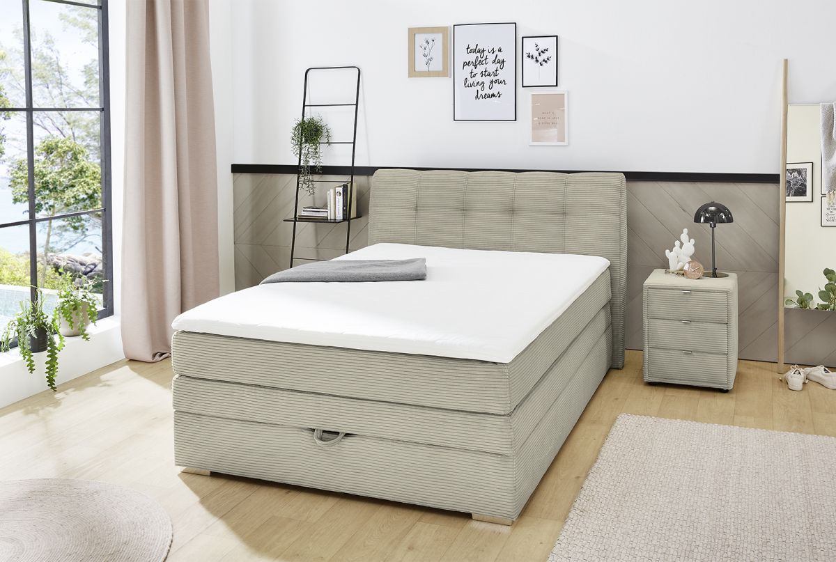 Boxspringbett Amelie mit Bettkasten Cord Light Greige 140 x 200 cm