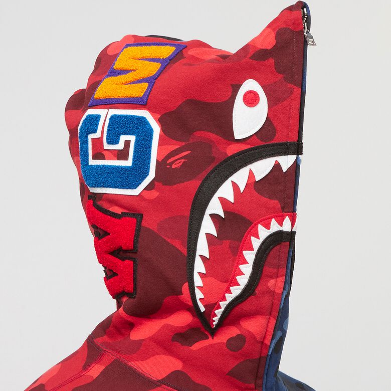 A Bathing Ape Color X Camo Separate Shark Full Zip Hoodie red x navy