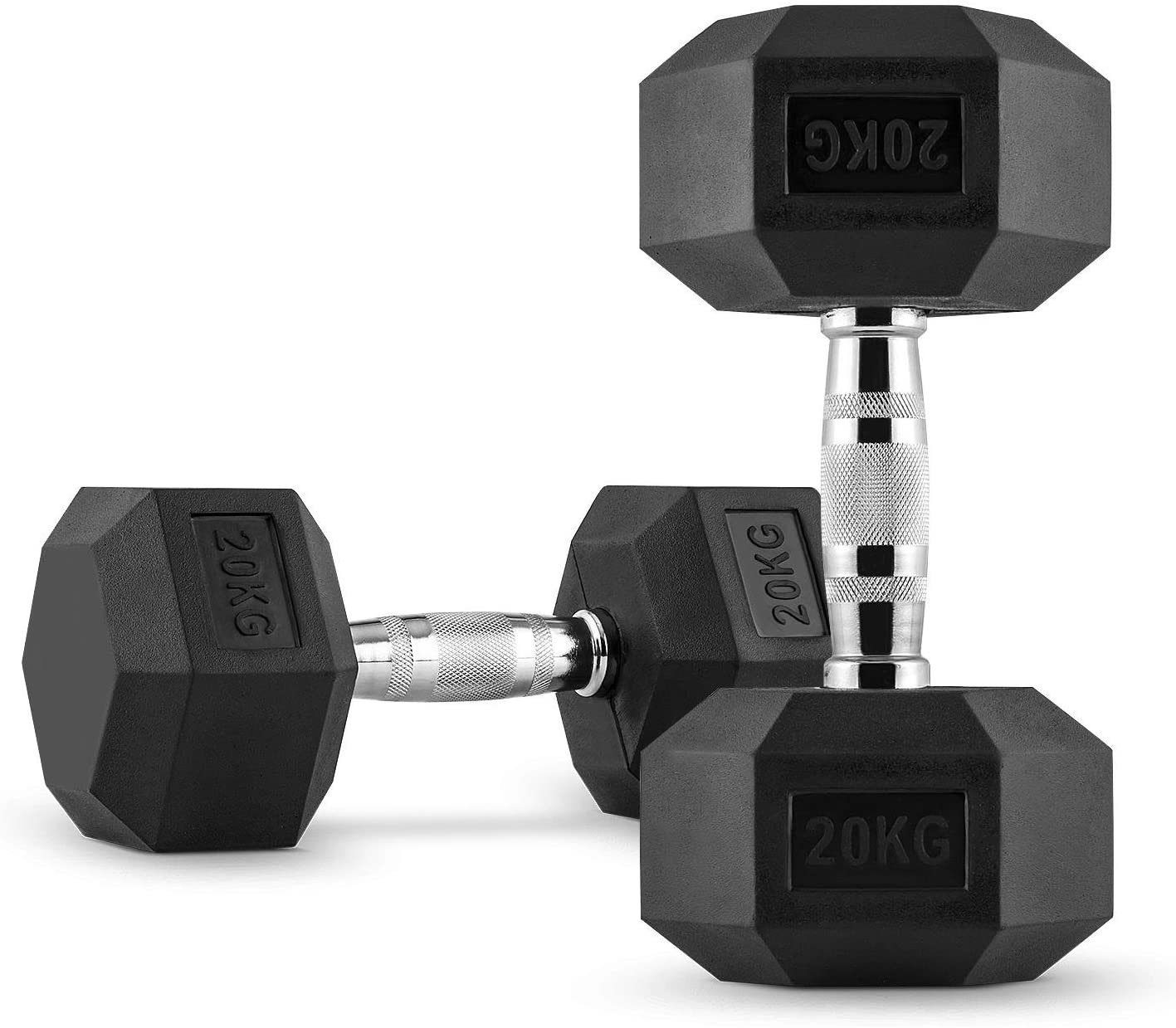 Technofit Hantel Hexagon Kompakthantel 20kg im Paar Hex Hantel Gummi, Hex Kompakthantel Paar