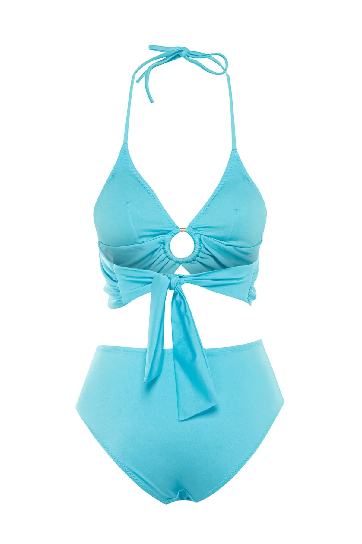 Trendyol Collection  Bikini-Set mit hoher Taille und normalem Bein und türkisfarbenen Dreieck-Accessoires TBESS23BT00073