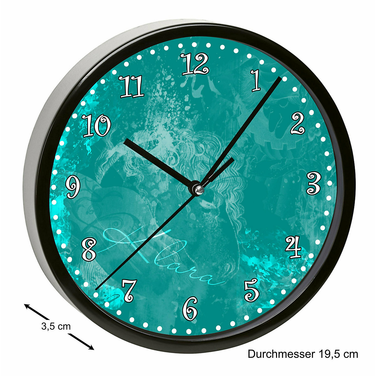 Kinder Wanduhr personalisiert mit Name Traum Petrol