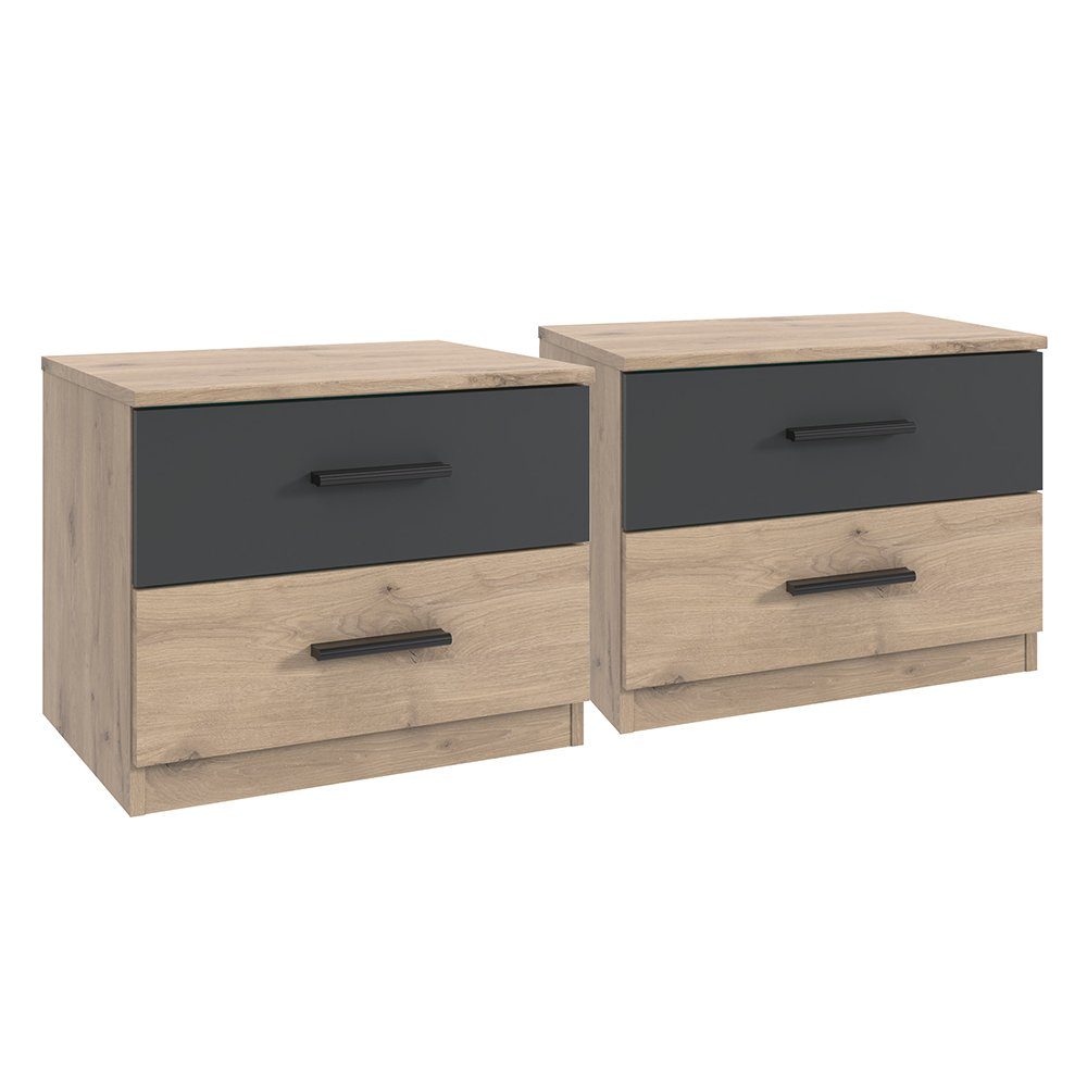 Lomadox Schlafzimmer-Set BRADFORD-43, (Spar-Set, 3-St), Bett 180x200cm, 2 Nachtschränke, Eiche mit graphit