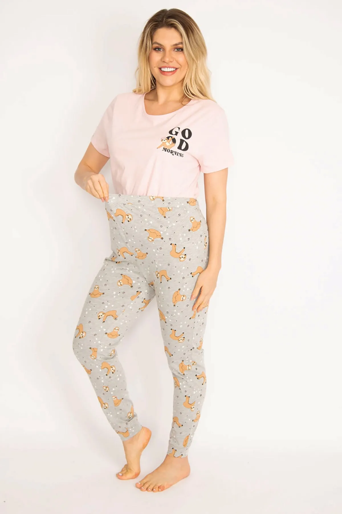 Şans  Damen-Pyjama-Set, groß, bunt, Umstandshose, Bluse, 65n35198