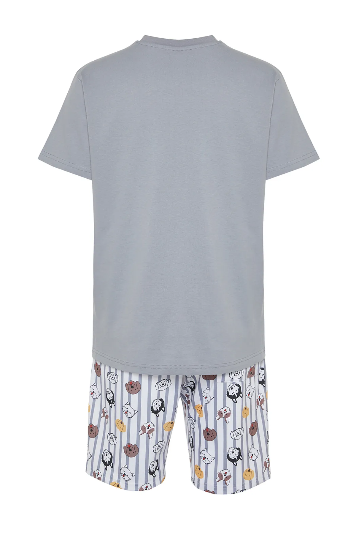 Trendyol Collection  Graues, normal geschnittenes, bedrucktes Pyjama-Set mit Shorts und Shorts TMNSS23PT00000