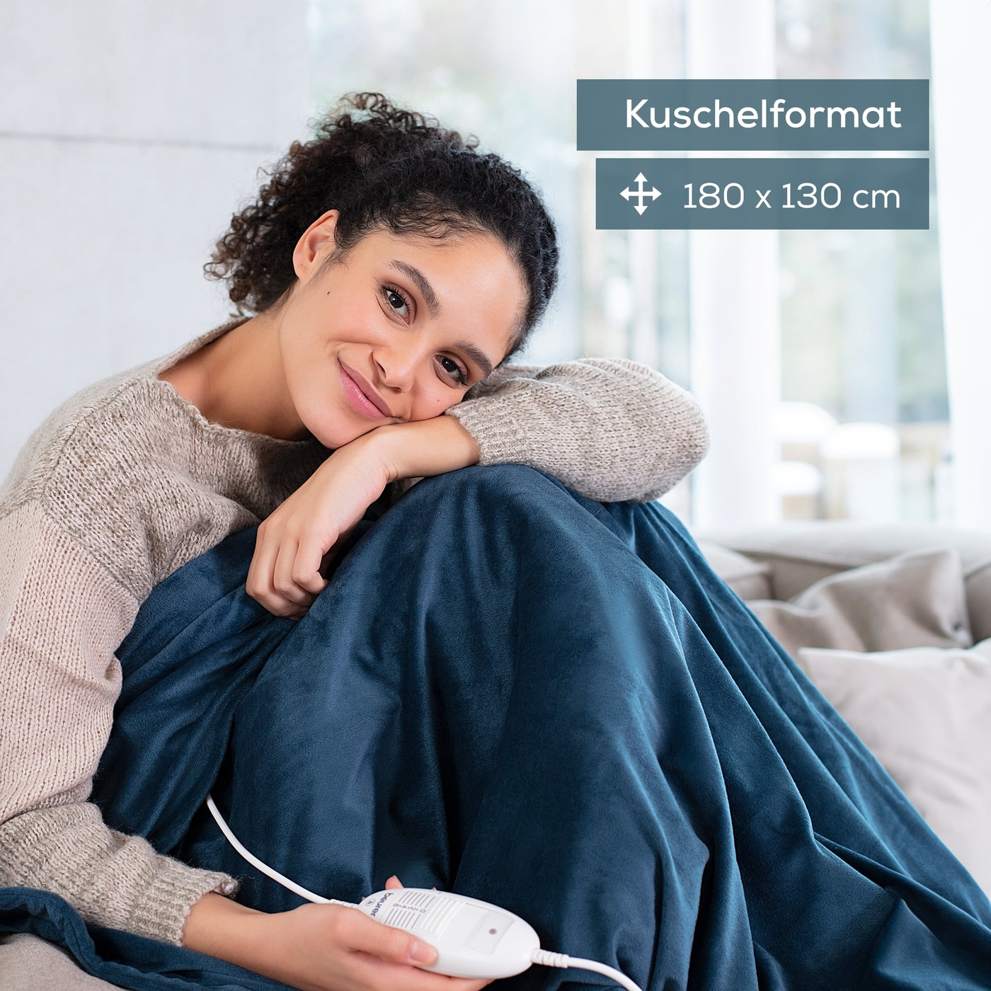 Beurer Wärmezudecke HD 75 Cosy Ocean-Atmungsaktive Heizdecke in trendigem Blau mit anschmiegsamer Flauschfaser