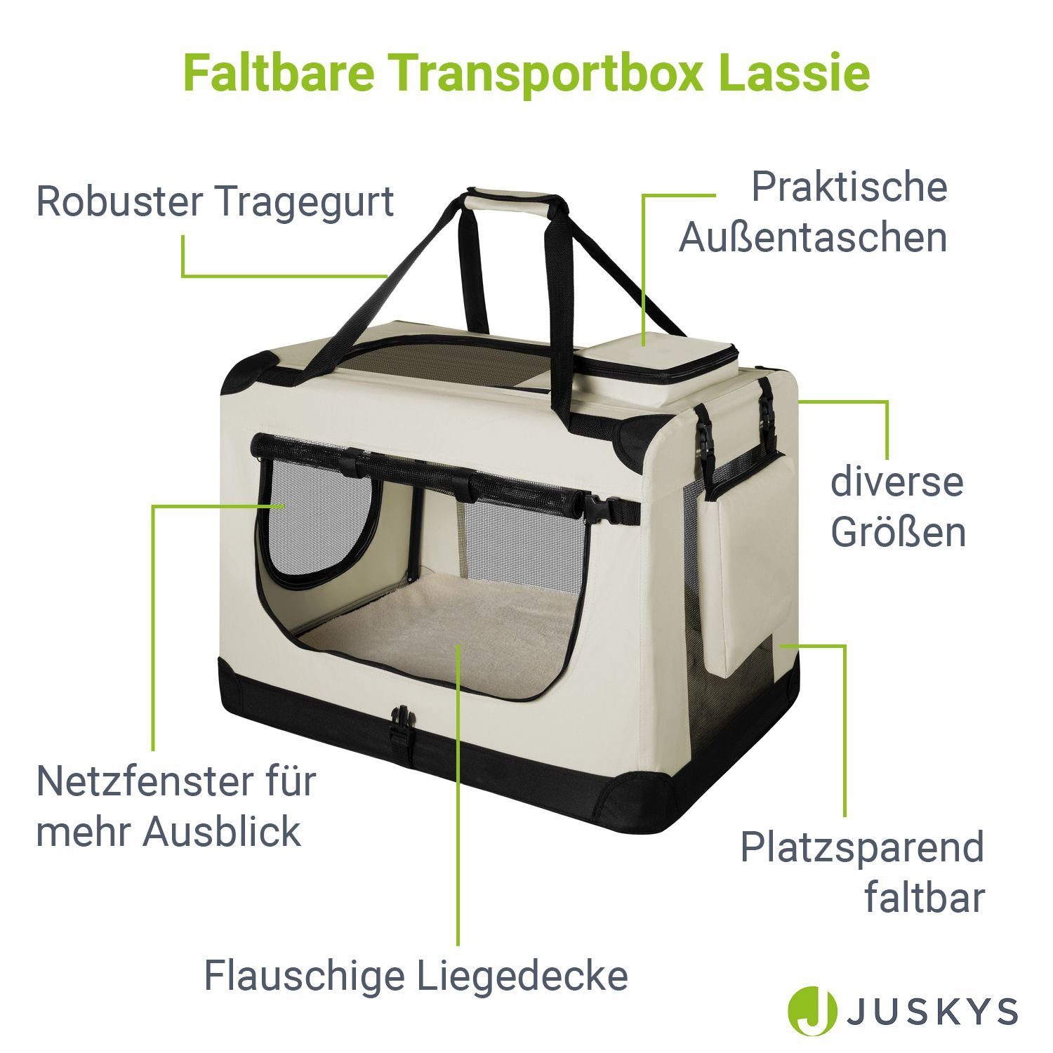 Juskys Tiertransporttasche Lassie, mit Decke, Tasche, Griffen und Fressnapf