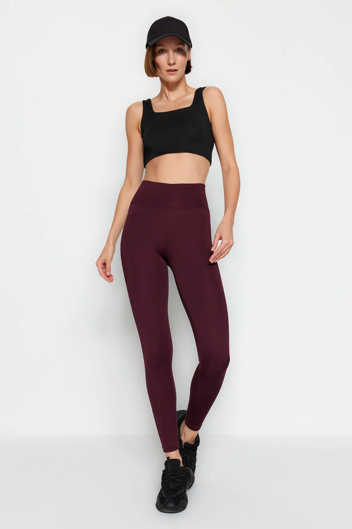 Trendyol Collection  Dunkle Kirsche, breite Taille, elastische Extra-Regeneration, gestrickte Sport-Leggings in voller Länge TWOAW21TA0029