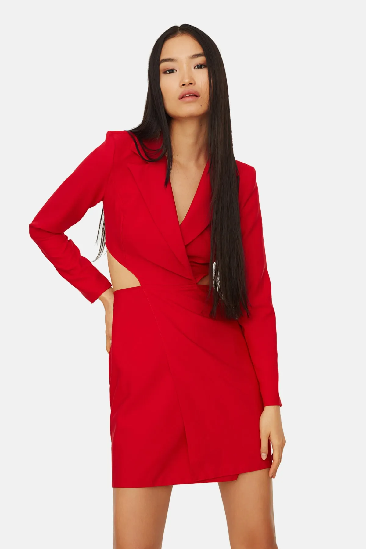 Trendyol Collection  Rotes Mini-Webkleid mit Cut-Outs und detailliertem Jackenkragen TWOAW22EL0391