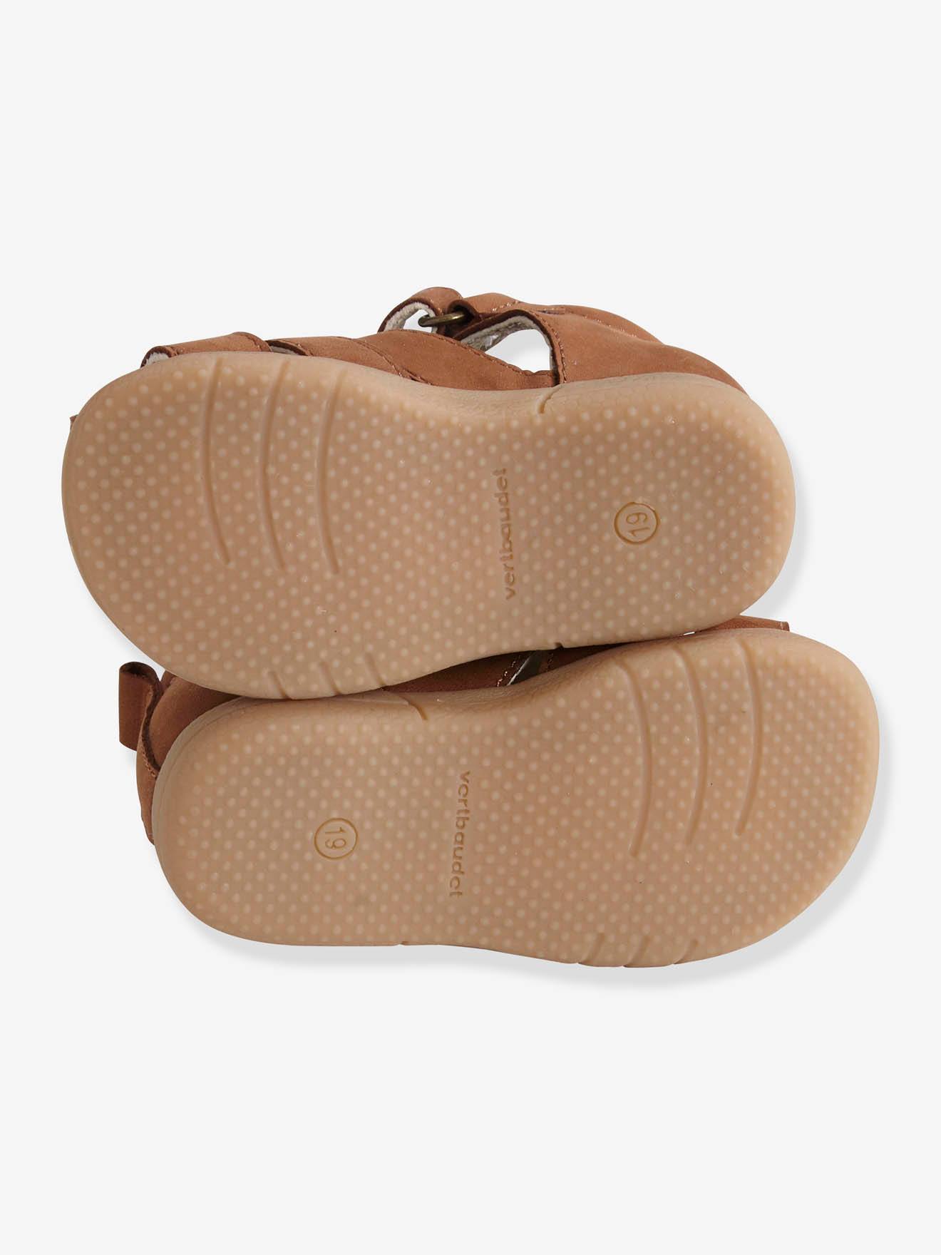 Sandales scratchées cuir bébé premiers pas cognac