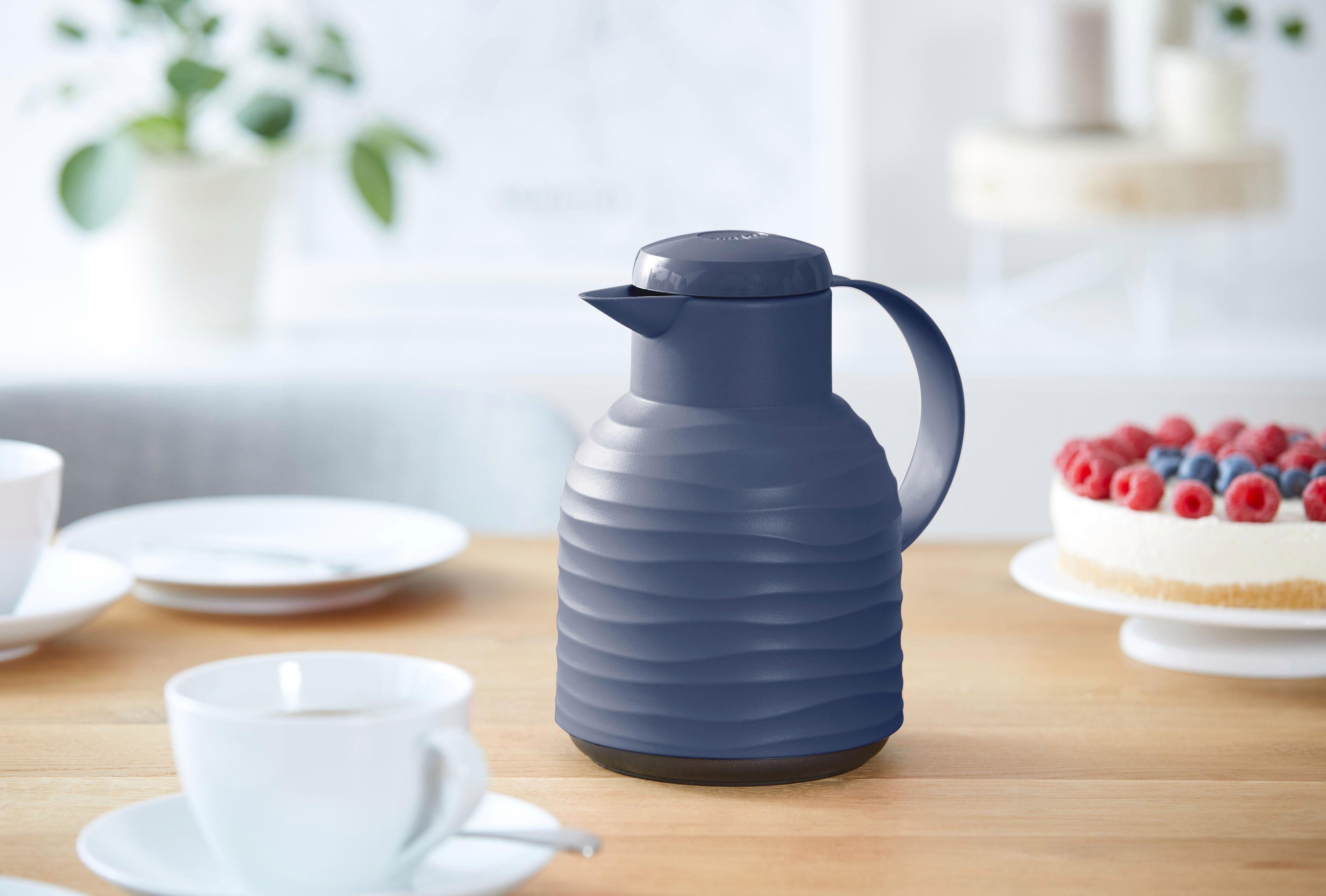 Emsa Isolierkanne Samba Wave, 1 l, Made in Germany, 12h warm/24h kalt, Quick-Press-Deckel, Glaskolben