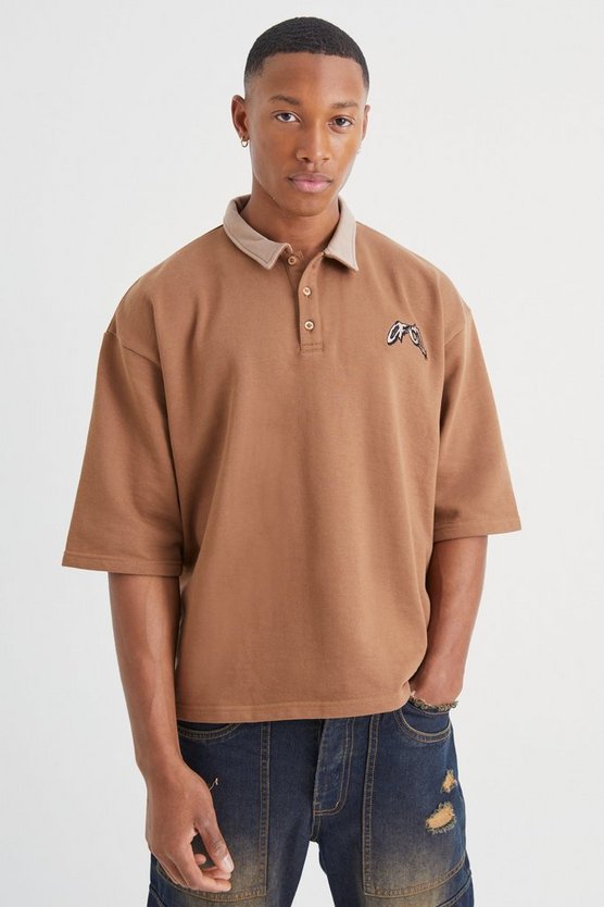 Kastiges Oversize Poloshirt mit Stickerei