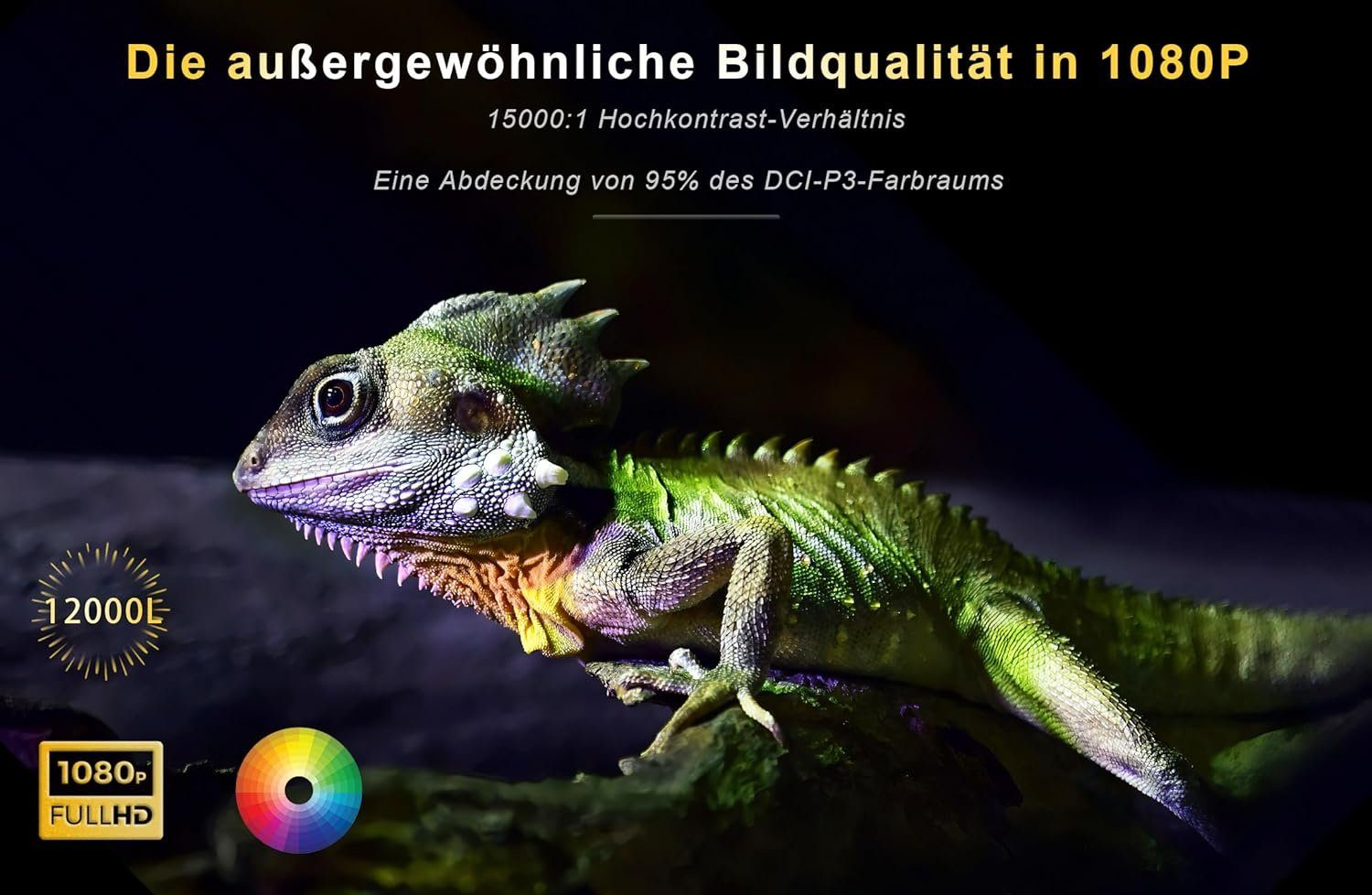 Jimveo Beamer (12000 lm, 1920 x 1080 px, 1080P Full HD 12000L WiFi6 Bluetooth Projektor Unterstützt 4K Heimkino)