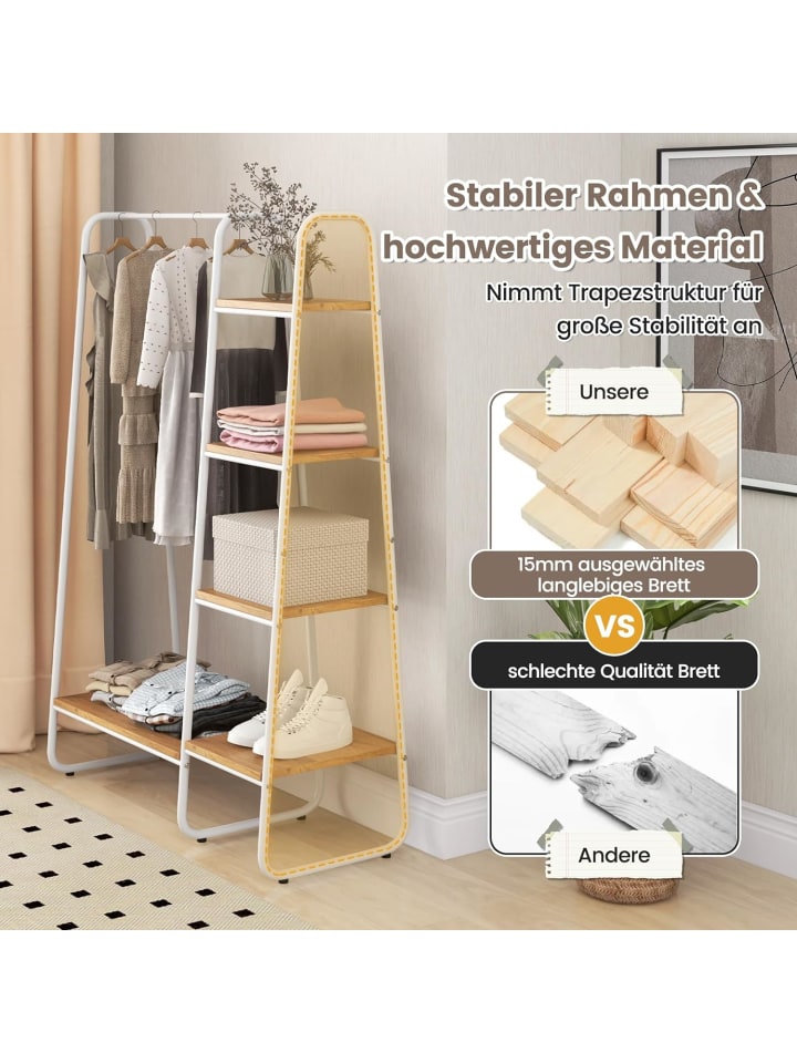 COSTWAY Kleiderständer mit 4 Regalen in Beige günstig kaufen onesize