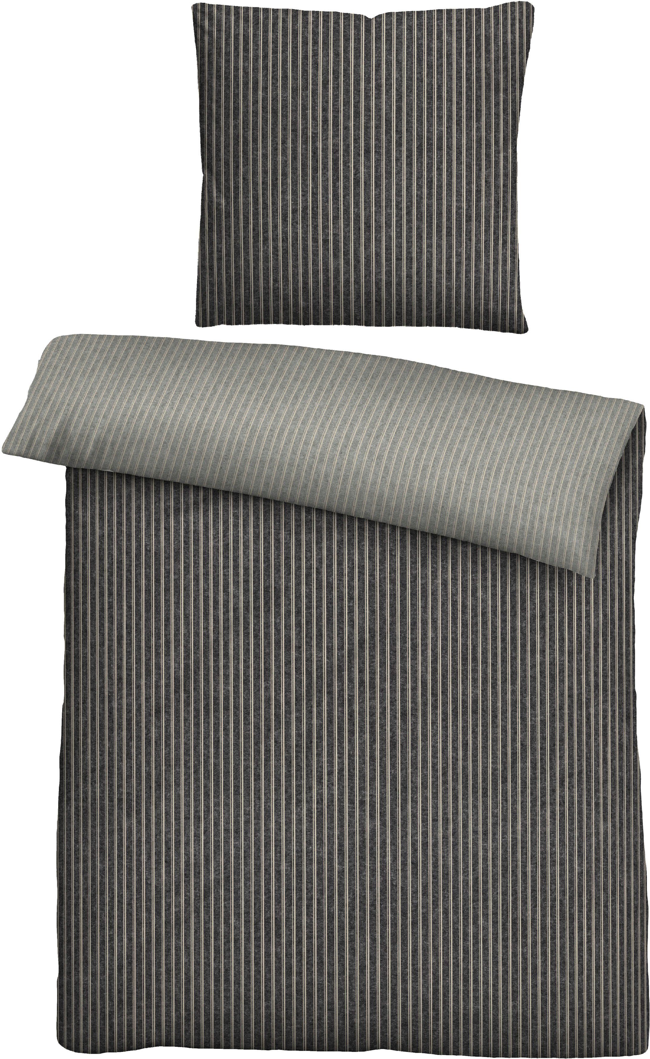 Wendebettwäsche Tillmann in Gr. 135x200 oder 155x220 cm, Biberna, Flanell, 2 teilig, Flanell kuschelig warm im Winter, gestreifte Bettwäsche mit Wendeoptik