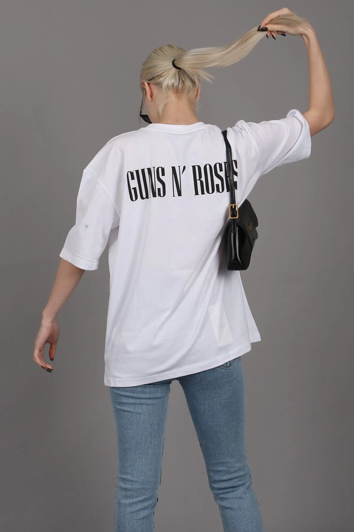 Madmext  Weißes, hinten bedrucktes Over-Fit-Damen-T-Shirt Mg1506