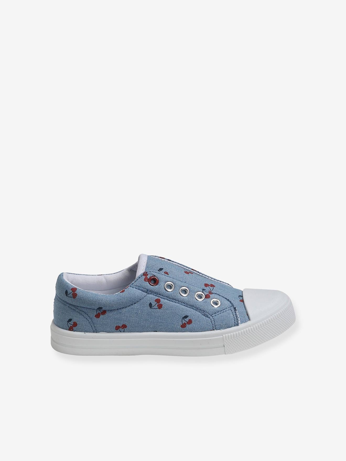 Vertbaudet Mädchen Stoff-Sneakers mit Gummizug - blau/kirschen