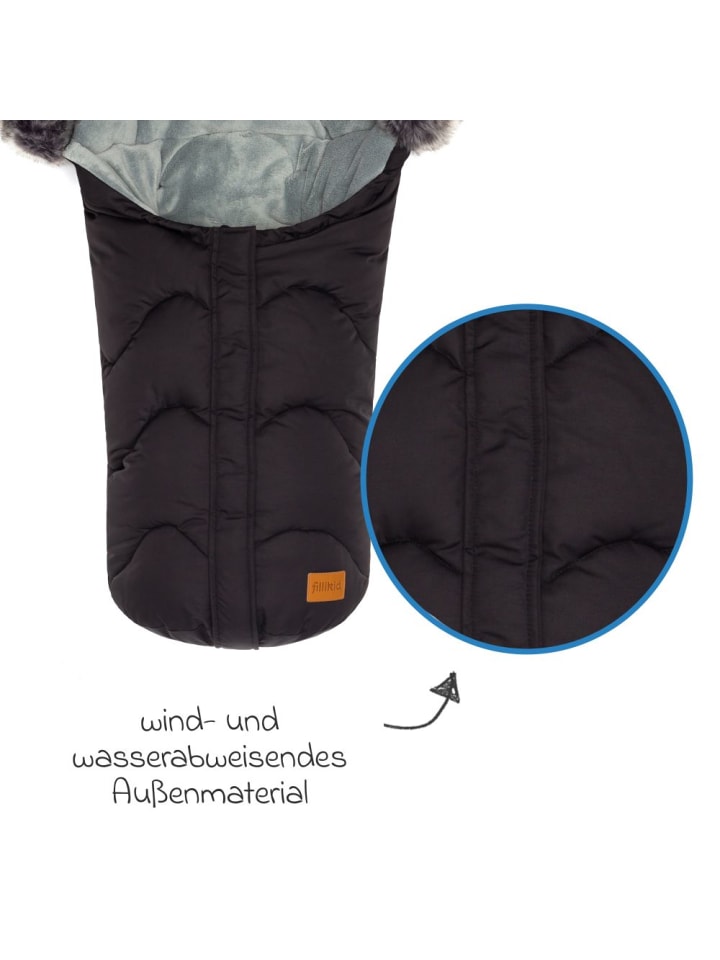 fillikid Fleece-Fußsack mit Fellkragen Lhotse für in schwarz günstig kaufen onesize