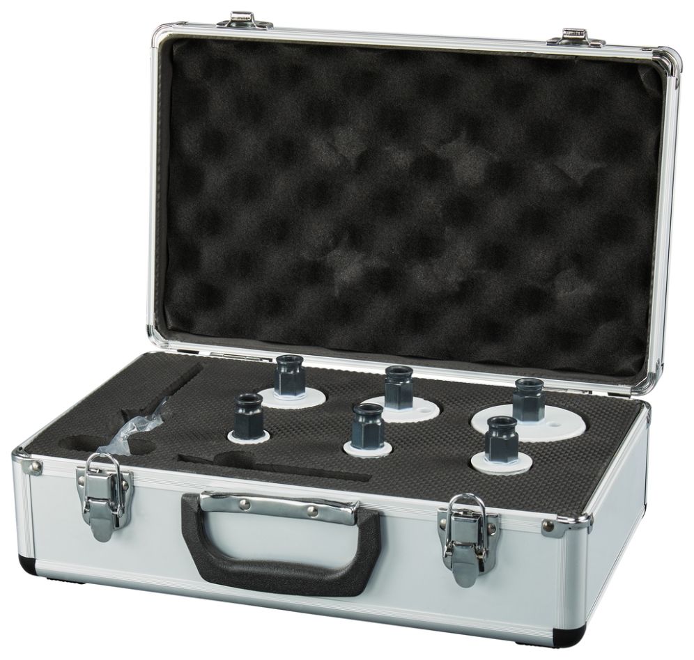 Conjunto de serras copo Makita E-14261 com 8 peças, medidas 22 - 25 - 32 - 44 - 51 - 68 mm, para madeira/metal/pedra, sistema Ezychange, estojo incluso.