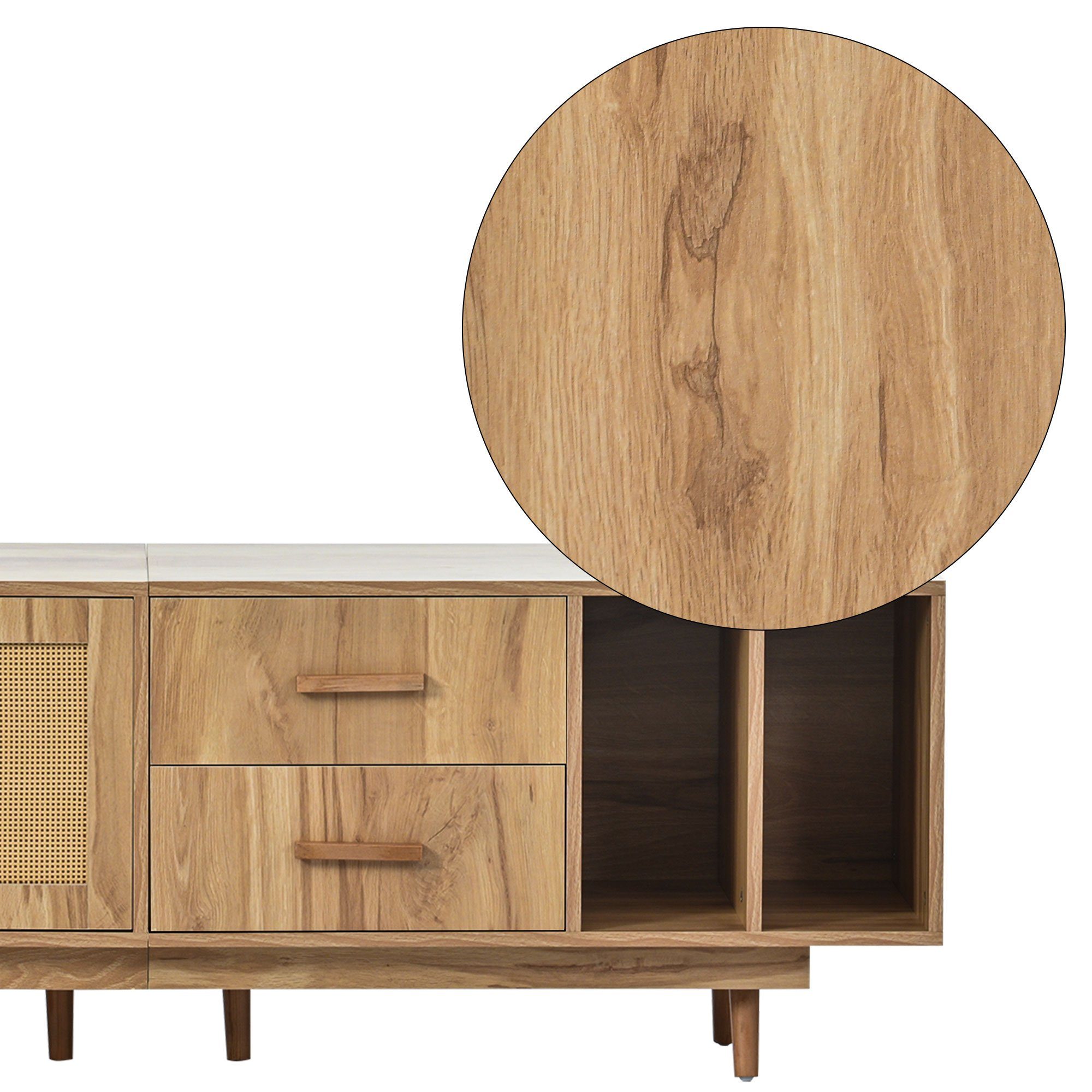 Odikalo TV-Board TV-Ständer Lowboard Sideboard Lagerschrank TV-Schrank Oak Rattan Natur