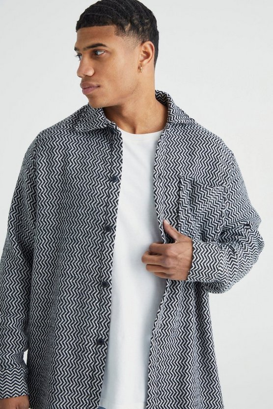 Strukturiertes gemustertes Overshirt in Wolloptik