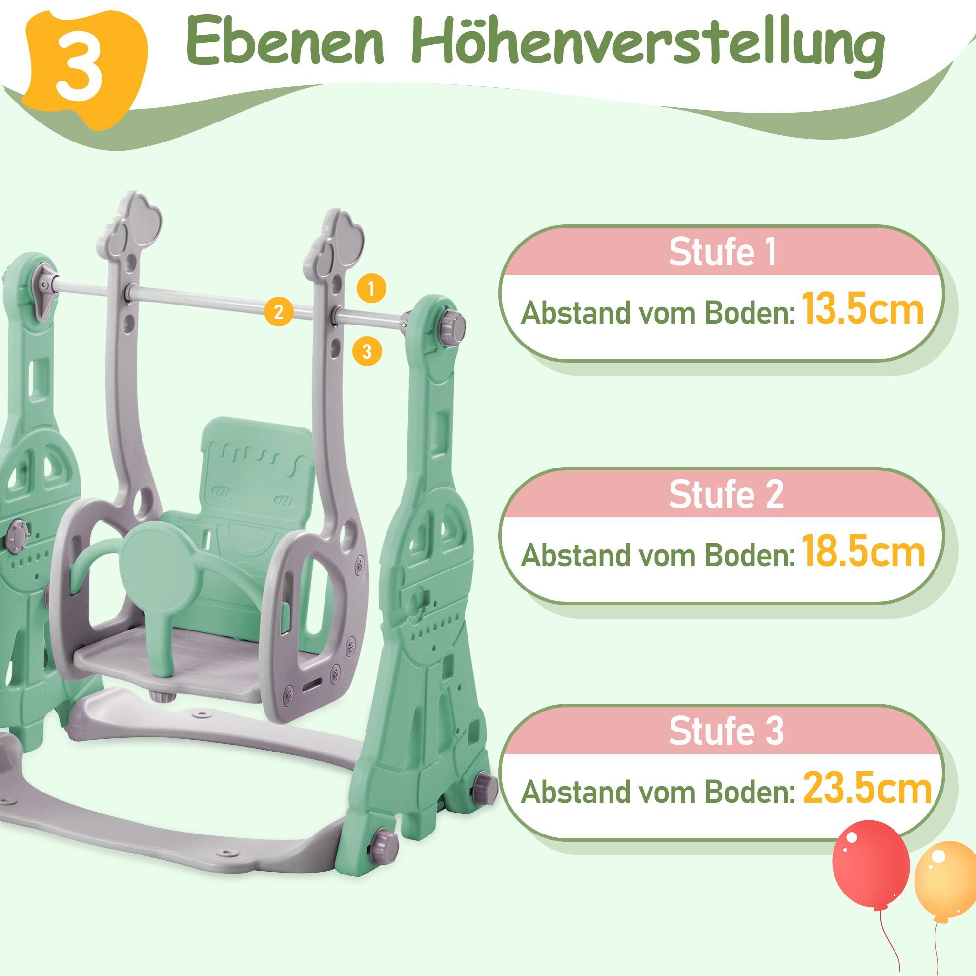 Ulife Indoor-Rutsche 4 in 1 Rutsche Kinderrutsche Fun-Slide Schaukel mit Basketballkorb, für In- und Outdoor