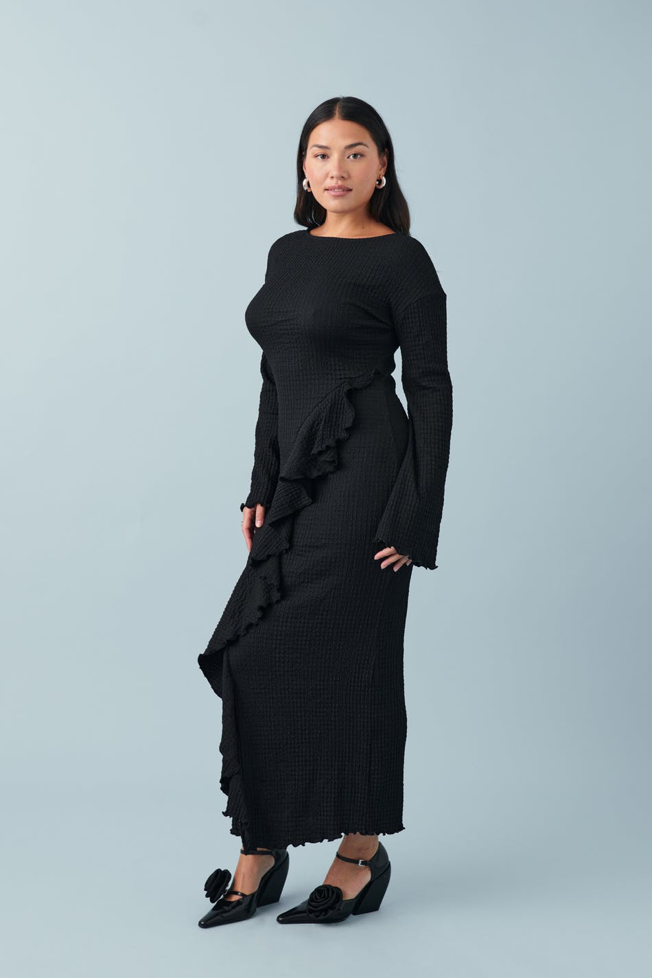 Wide sleeve ruffle dress