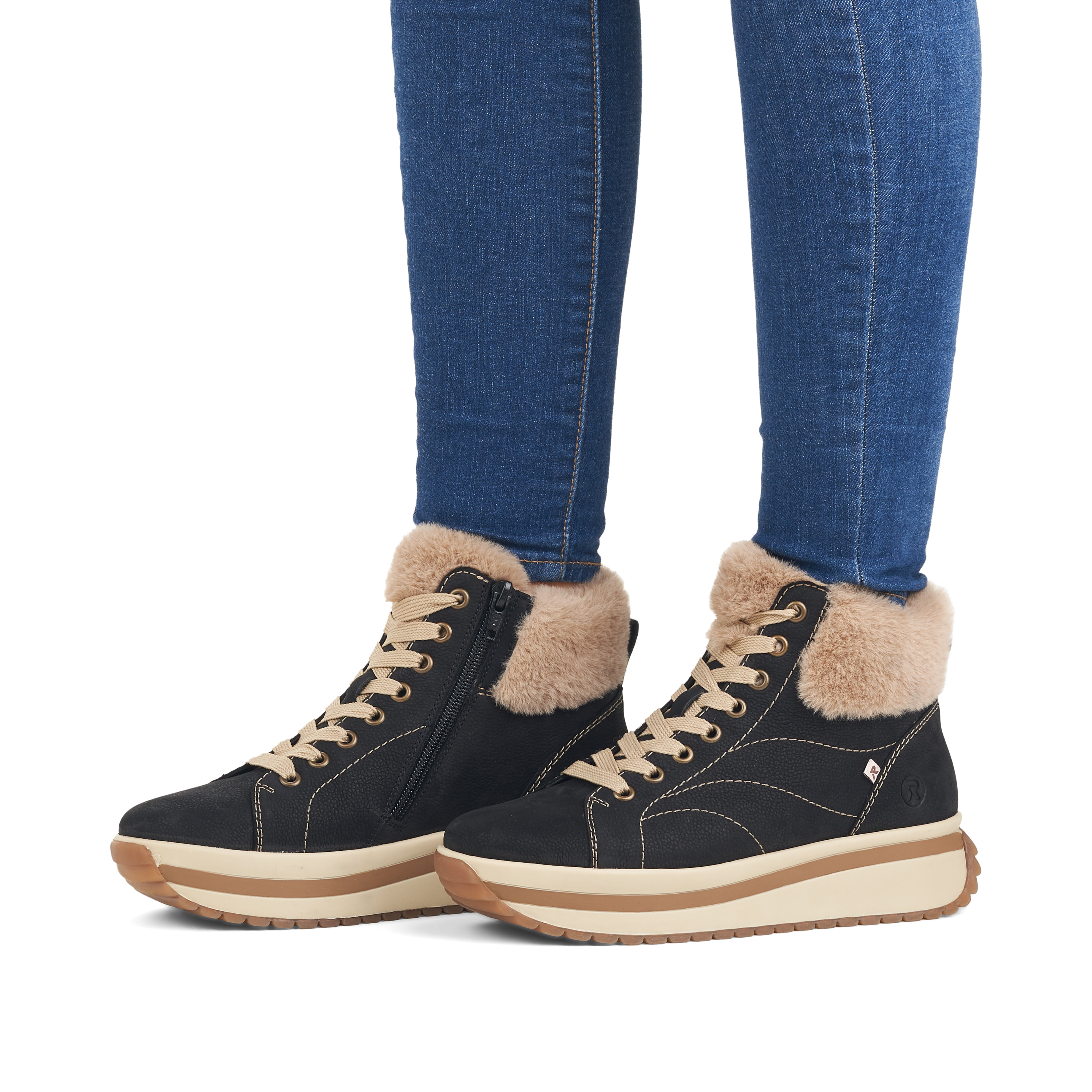 Rieker Damen Sneaker High night-black creme-beige