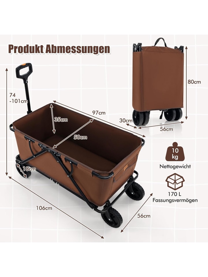 COSTWAY Bollerwagen faltbar in Braun günstig kaufen onesize