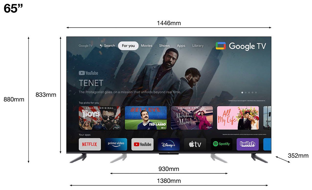 TCL 65C643X1 OLED-Fernseher (165 cm/65 Zoll, 4K Ultra HD, Google TV, Smart-TV)