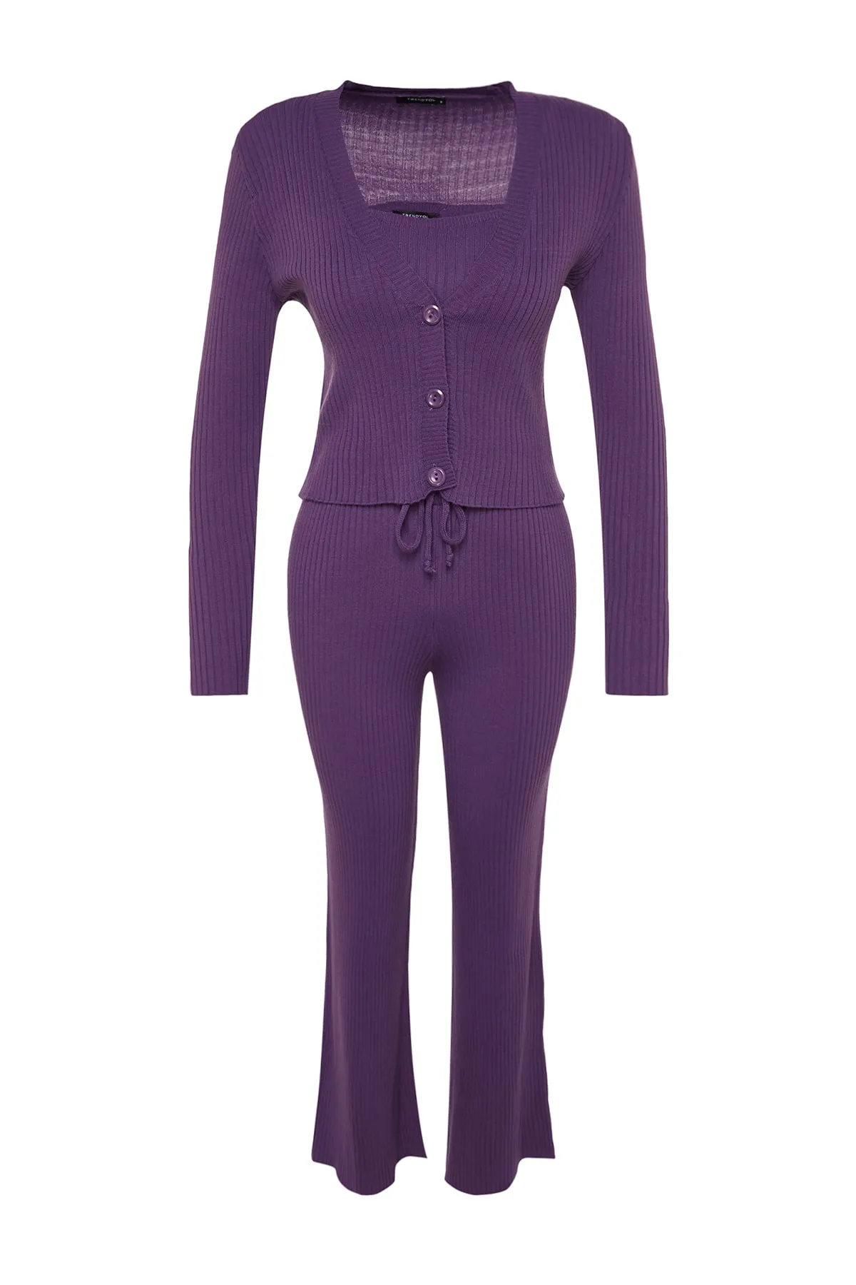 Trendyol Collection  Lila, taillierte Bluse, Strickjacke, Hose, Strickoberteil und -unterteil, Set TWOAW22AU0006