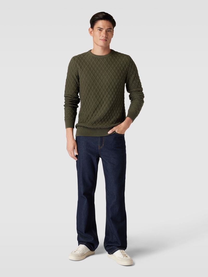 Strickpullover mit Strukturmuster in olivgrün