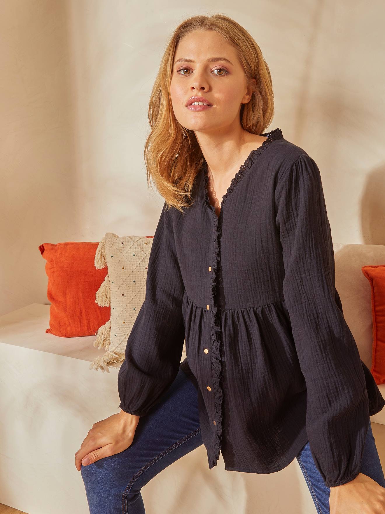 Vertbaudet Musselin-Bluse, Schwangerschaft & Stillzeit - khaki