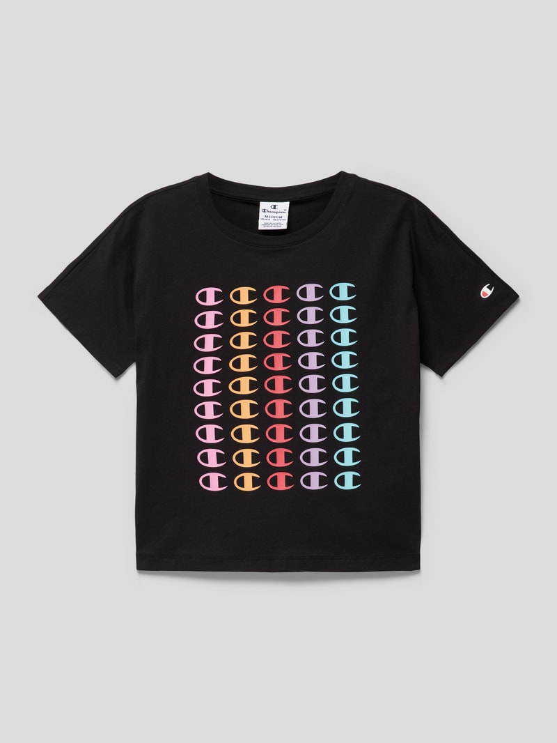 T-Shirt aus reiner Baumwolle mit Label-Print in schwarz