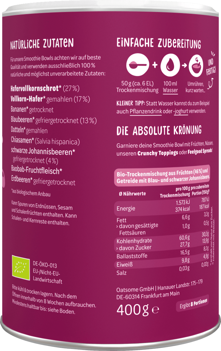 Smoothie Bowl Pulver Benjamin Blaubeer, Blaubeere & Johannisbeere, 400 g